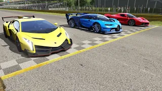 Bugatti Vision GT vs Lamborghini Veneno vs Ferrari LaFerrari at Monza Full Course