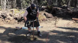 Finishing the lines and digging the first hole for the Alaska cabin