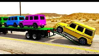 Flatbed Trailer Toyota Cars Transportation with Truck - Pothole vs Car #130 - BeamNG.Drive