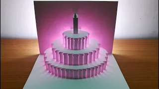 3d Birthday cake｜Birthday card｜paper art｜kirigami｜origami architecture｜3d生日卡片｜手做｜生日卡片