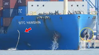 The Container Ship Dumped Heavy Water At The Anchor When Leaving The Port | 4K Shipspotting