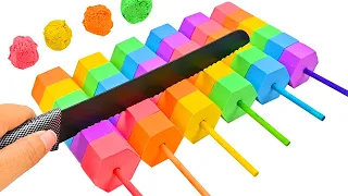 Satisfying Video l How To Make Rainbow Skewered Candy with Kinetic Sand Cutting ASMR #122