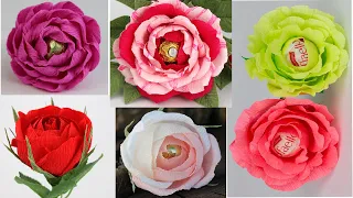 6 do-it-yourself roses ideas from corrugated paper and sweets. Paper flowers from Buket7ruTV