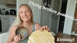 Tutorial for Kintsugi method, fixing cracked and broken pottery. Super easy!#ceramic #kintsugi #clay