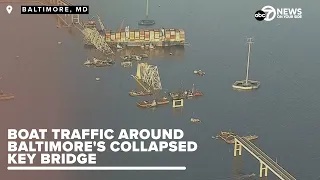 Boat traffic near the Baltimore's Key Bridge