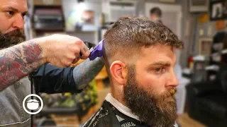 A Classic Fade with Dense Beard Shape Up | The Dapper Den Barbershop