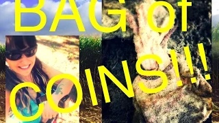 Metal detecting: Found a bag of coins in a field!!  Silver cache!!