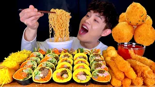 ASMR 계란 듬뿍 제육 참치 불고기 새우 햄 키토김밥 게살튀김 크림모짜볼 새우튀김 먹방~! Egg Roll With Fried Shrimp Creamy Ball MuKBang~!