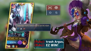 PLEASE DON'T SPAM RECALL IN FRONT OF MY ARGUS | KING OF COMEBACK VS TOXIC ENEMY | MOBILE LEGENDS