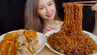 ASMR | BLACK BEAN NOODLES + KIMCHI + CHICKEN DUMPLINGS MUKBANG | EATING SHOW | EATING SOUND | 짜장면 먹방