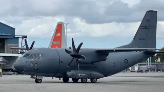 RAAF C-27J Spartan, Flyover, Taxi, Startup. Bonus C17. Christchurch NZ.