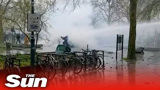 Riot police blast protesters with water cannons and tear gas in Rennes