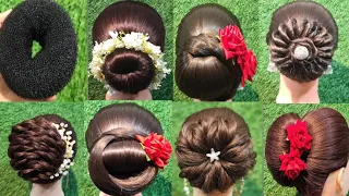 7 Different Bun Hairstyle with 1 Donut। Hairstyle For Wedding and Party। Juda Hairstyle।