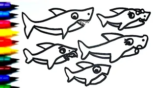 Drawing, Painting, Coloring Baby Shark Family for Kids, Toddlers | Basic Drawing