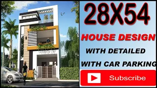 28'-0" X 54'-0" House plan with car parking || 28*54 ghar ka naksha || 28x54 house map 3bhk complete