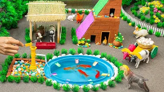 DIY mini Farm Diorama with house for Cow,Pig | Mini Hand Pumb Supply Water for round aquarium #27