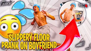 HILARIOUS SLIPPERY FLOOR ON BOYFRIEND!