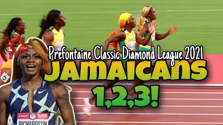 Womens 100M Eugene Diamond League 2021! Jamaica Clean Sweep!