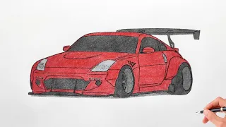 How to draw a NISSAN 350Z ROCKET BUNNY 2002 / drawing nissan fairlady z stance car 2005