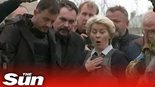 EU's von der Leyen shown bodies of victims of Bucha massacre in Ukraine