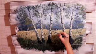 Katarzyna Lach obraz na deskach "Brzozy"/painting on wood step by step Birches