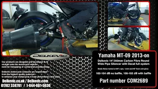 Delkevic DL-10 14"/350mm Carbon Fibre Round Silencer on a Yamaha MT-09 2013-on