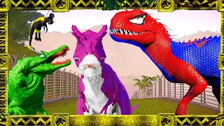 Spiderman Godzilla I-REX Vs Pink T-Rex and Giganotosaurus, Tarbosaurus: Epic Battle Unfolds!