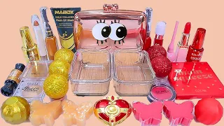 Gold vs Red - Mixing Makeup Eyeshadow Into Clear Slime  50 Satisfying Slime Video