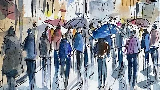 Line & Wash People Street Scene Watercolour Painting