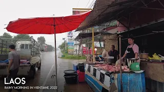 Short Walk in the Rainy Morning | Vientiane | Laos Walking Tour | Relaxing Rain