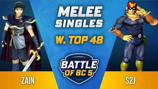 Zain (Marth) vs S2J (Captain Falcon) - Melee Singles Winners Top 48 - Battle of BC 5