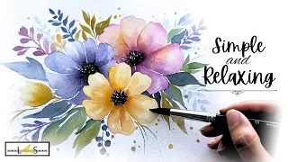 ATTENTION BEGINNERS: Calm & Carefree Flower Easy Loose Floral Spray in Watercolors Step-by-Step!