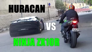 Ninja ZX10R vs Lamborghini Huracan?! INSANE Fly-Bys & LOUD Accelerations