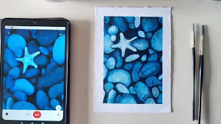 Negative watercolor painting/pebbles