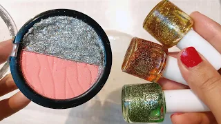 Mixing Glitter Lip Gloss | Nail Paint | Eyeshadow and Beads into Clear Slime