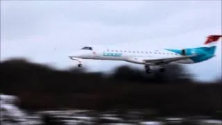 Embraer ERJ-145 Luxair landing at Luxembourg ELLX on runway 24 [Full HD]