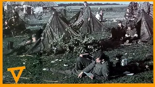 Raw Color Footage of German troops on the Eastern front, filming destroyed vehicles.