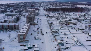 Пролет квадрокоптера над ул. Луначарского  в декабре  2019. Николаевск-на-Амуре