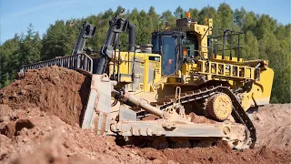 Cat D11T Dozer Ripping and Pushing Gravel.