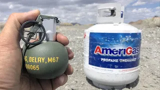 Grenade strapped to a Propane