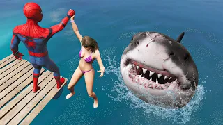 GTA 5 Water Ragdolls Spiderman vs Megalodon Jumps/Fails Ep.3 (Funny Moments)