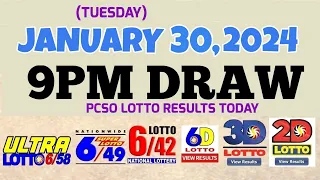 Lotto Result Today 9pm draw January 30, 2024 6/58 6/49 6/42 6D Swertres Ez2 PCSO