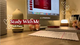 STUDY WITH ME | Soft Piano | 1-Hour REALTIME | 25/5 POMODORO