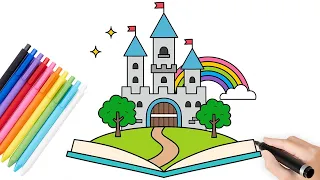 How to draw a castle easy || Rainbow Castle painting || Castle design for children