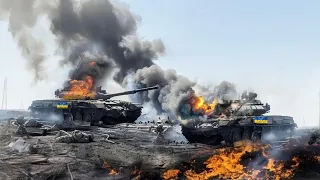 Awful Moment! Hundreds of Russian Drones Destroy 200 Ukrainian Tank Columns on the Border