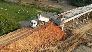 Incredible Dozer Dump Trucks Technical Skills Working Build a Road Connecting The Bridge