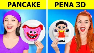 TANTANGAN PANCAKE VS PENA 3 D || Cara Membuat BONEKA Squid Game Minion Emoji oleh 123 GO! CHALLENGE