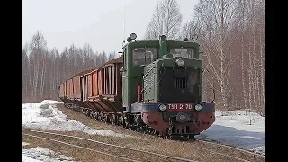 ТУ4-2170 с грузом прибывает на разъезд 16-ого поля. УЖД Пищальского т/пр