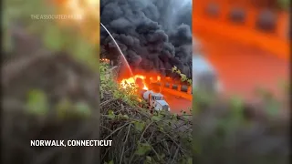 Fiery crash involving gasoline tanker closes I-95 in Connecticut in both directions