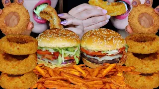 ASMR EATING GIANT CRUNCHY ONION RINGS, BACON CHEESEBURGER, FRIES & RANCH *Red Robin FEAST* 먹방